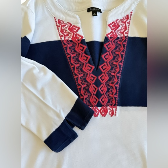 Talbots Cotton Piqué Embroidered Tunic Shift Dress – Navy, White & Pink – Size M - Picture 7 of 10